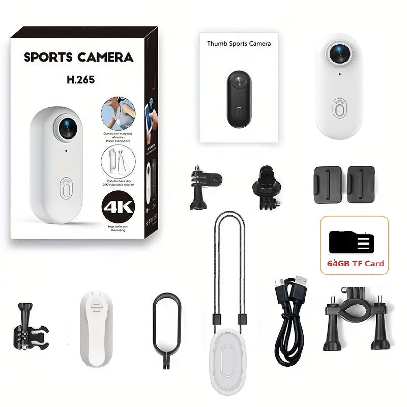 VantCam 4K Thumb Sports Camera  — Complete Kit (9 Accessories Included)